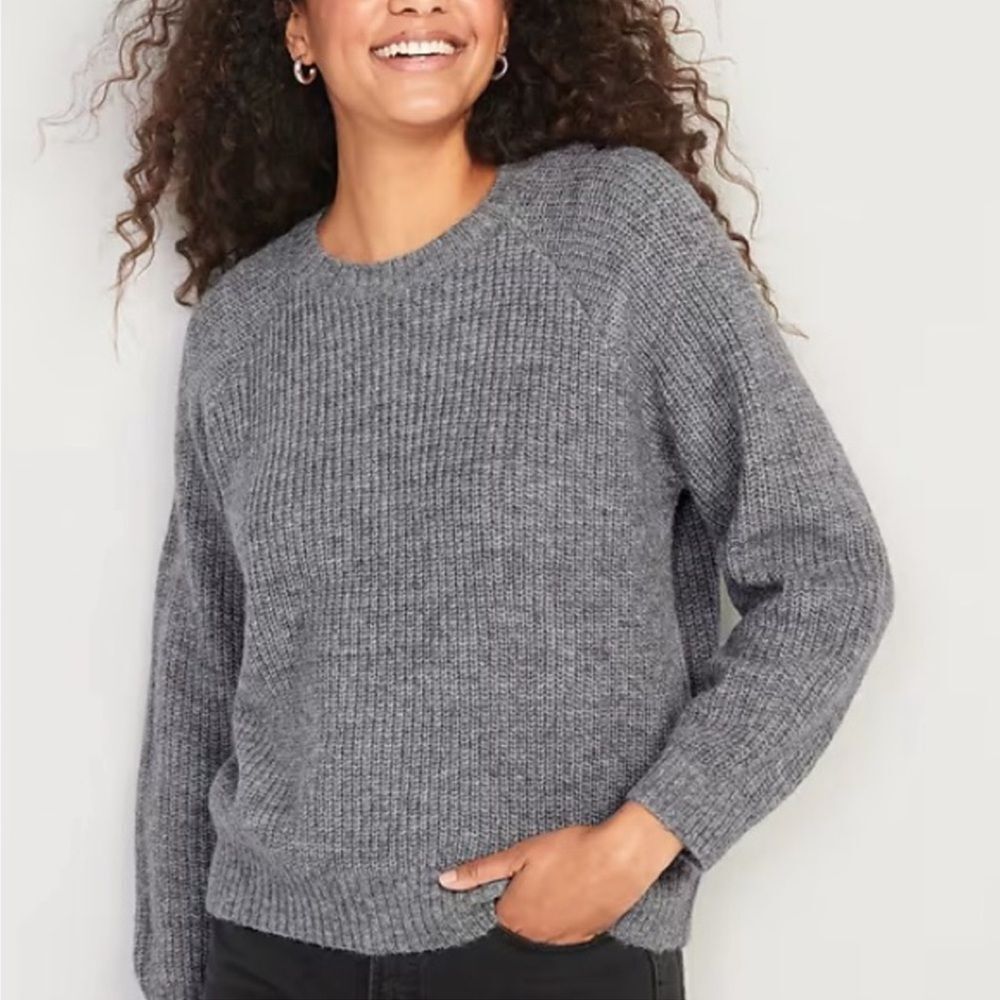 Old Navy Dark Gray Heathered Cozy Shaker-Stitch Pullover Sweater